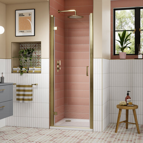Nuie Lucie Hinged Shower Door Brushed Brass, 8mm Glass AQHD80NBB-E8 LS1