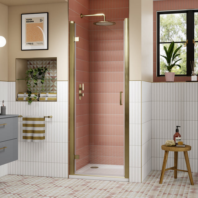 Nuie Lucie Hinged Shower Door Brushed Brass, 8mm Glass AQHD80NBB-E8 LS1