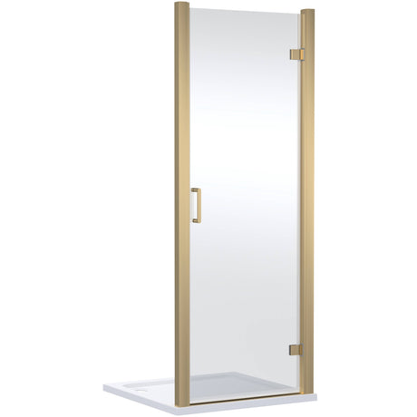 Nuie Lucie Hinged Shower Door Brushed Brass, 8mm Glass AQHD90NBB-E8