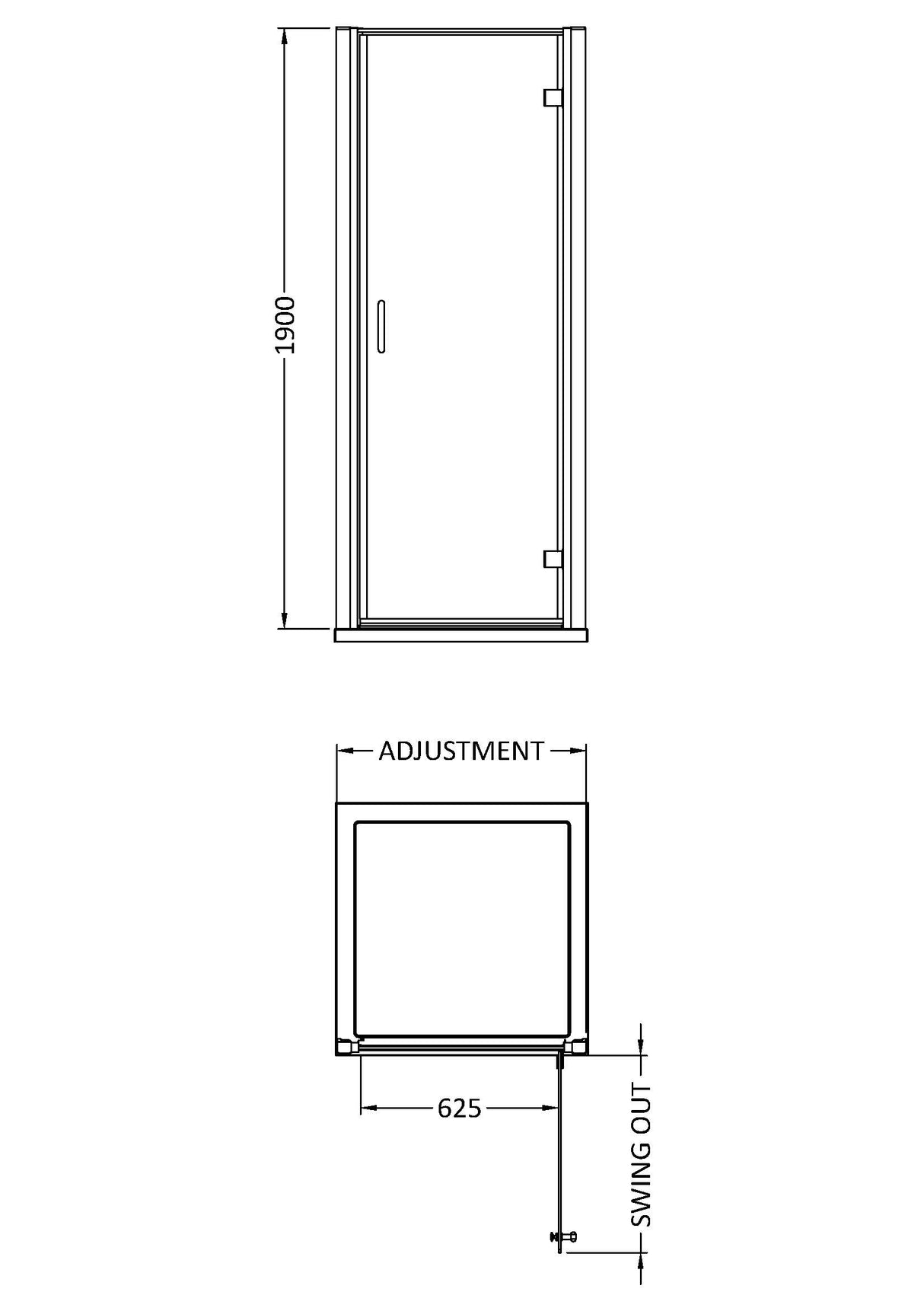 Nuie Lucie Hinged Shower Door Matt Black, 8mm Glass AQHD90NBP-E8 LD