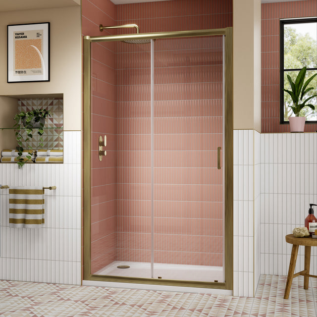 Nuie Lucie Sliding Shower Door Brushed Brass, 8mm Glass AQSL12NBB-E8 LS