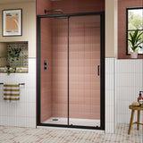 Nuie Lucie Sliding Shower Door Matt Black, 8mm Glass AQSL12NBP-E8 LS