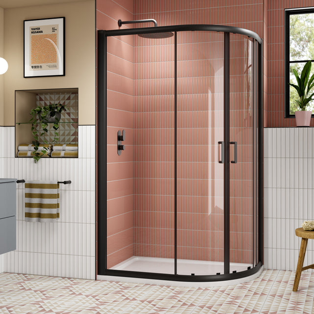 Nuie Lucie Offset Quadrant Shower Enclosure, Matt Black, 8mm Glass, 1200 x 800mm AQU128NBP-E8 LS1
