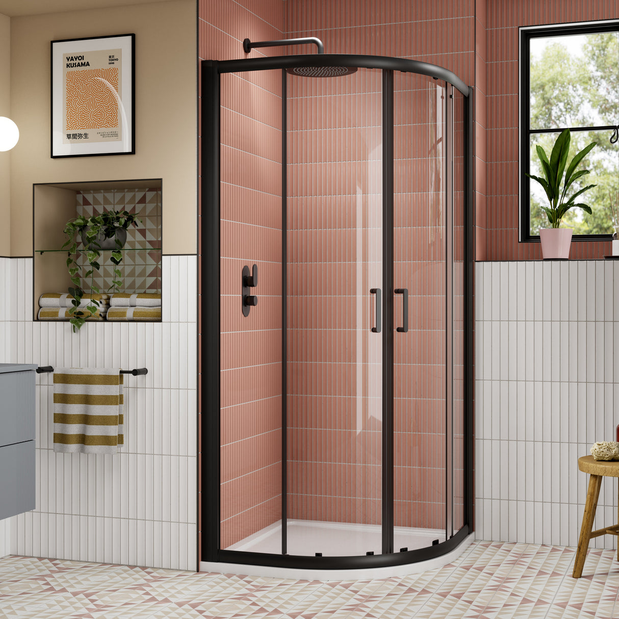 Nuie Lucie Quadrant Shower Enclosure, Matt Black, 8mm Glass AQU9NBP-E8 LS1