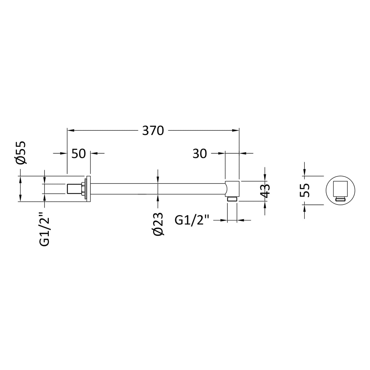 Nuie Contemporary Wall Mounted Shower Arm 320mm Chrome ARM03 LD