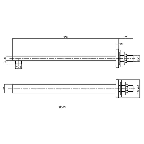 Hudson Reed Small Rectangular Wall Mounted Shower Arm 355mm Chrome ARM13 LD