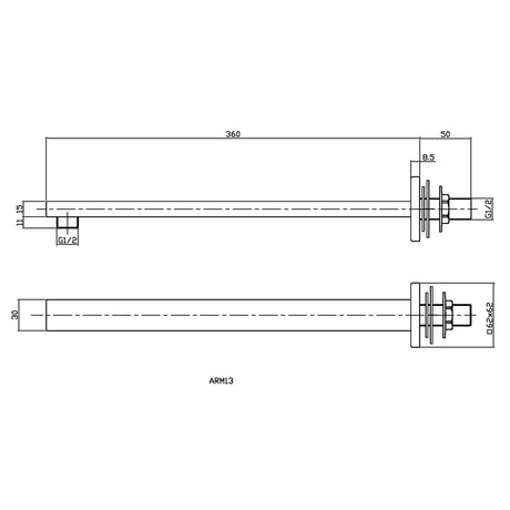 Nuie Square Wall Mounted Shower Arm 310mm Brushed Bronze ARM1513 LD