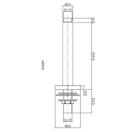 Nuie Round Ceiling Shower Arm 160mm Brushed Bronze ARM1515 LD