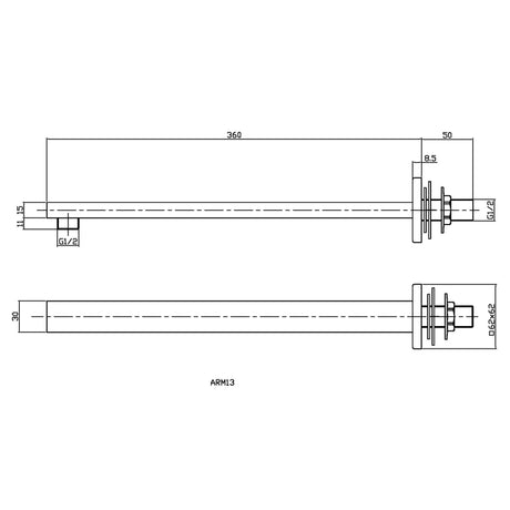 Nuie Square Wall Mounted Shower Arm 310mm Matt Black ARM413 LD