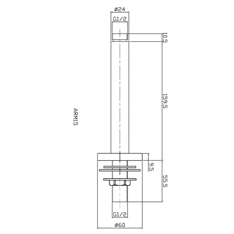 Nuie Round Ceiling Shower Arm 160mm Matt Black ARM415 LD