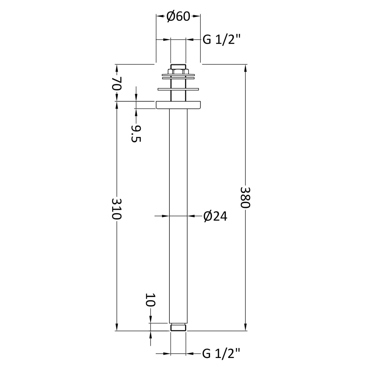 Nuie Round Ceiling Shower Arm 300mm Matt Black ARM416 LD