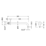 Nuie Round Wall Mounted Shower Arm 335mm Brushed Pewter ARM701 LD