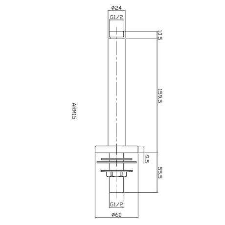 Nuie Round Ceiling Shower Arm 160mm Brushed Brass ARM815 LD
