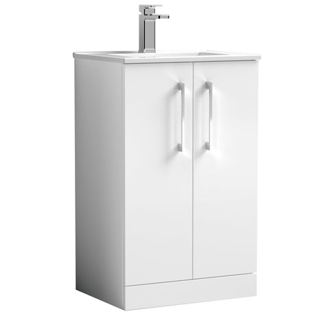 Nuie Arno 500mm Floor Standing 2 Door Vanity Unit & Basin Gloss White ARN101B