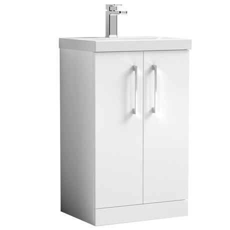 Nuie Arno 500mm Floor Standing 2 Door Vanity Unit & Basin Gloss White ARN101D