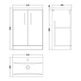 Nuie Arno 600mm Floor Standing 2 Door Vanity Unit & Basin Gloss White ARN103A LD
