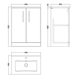 Nuie Arno 600mm Floor Standing 2 Door Vanity Unit & Basin Gloss White ARN103B LD