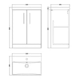 Nuie Arno 600mm Floor Standing 2 Door Vanity Unit & Basin Gloss White ARN103D LD