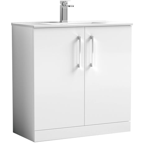 Nuie Arno 800mm Floor Standing 2 Door Vanity Unit & Basin Gloss White ARN105B