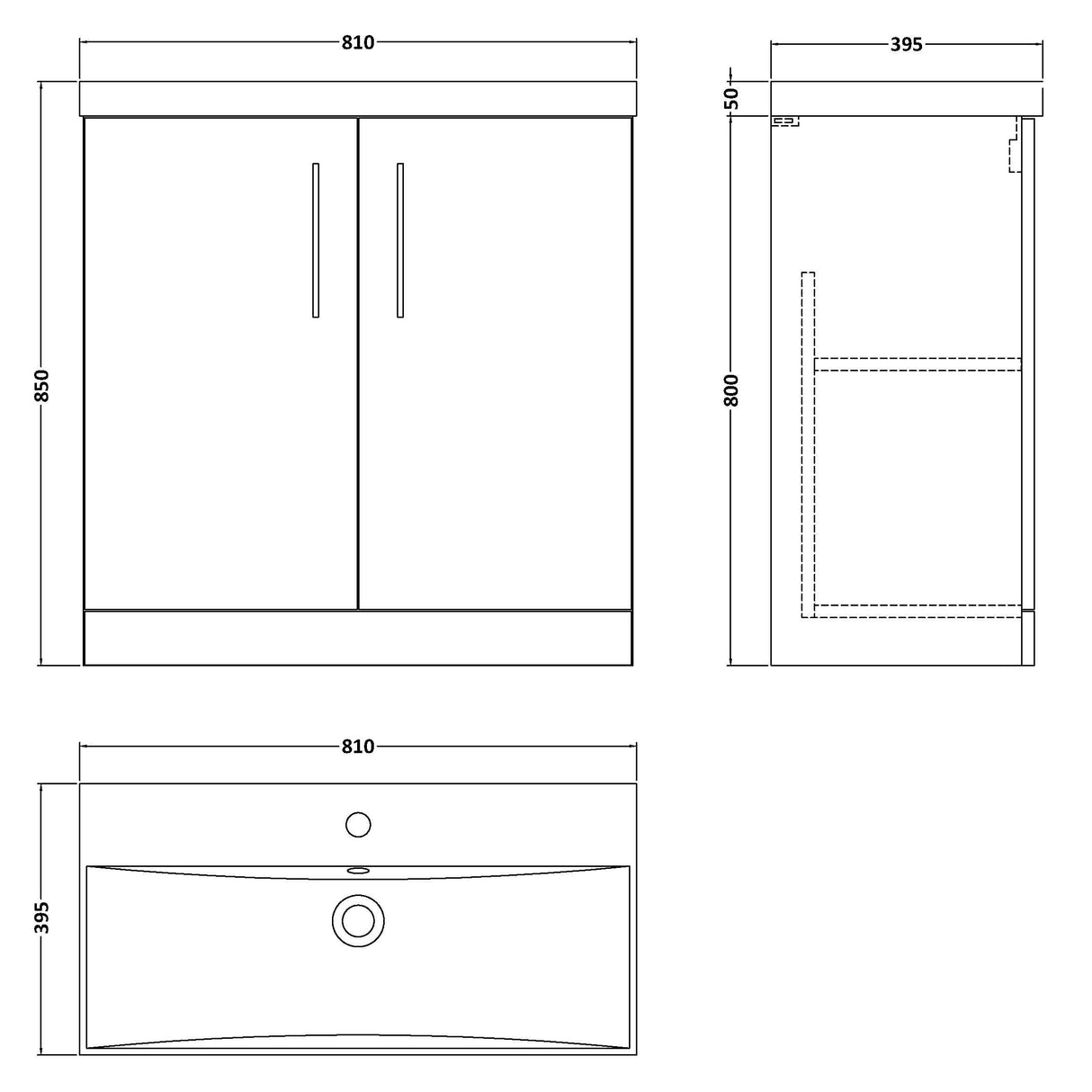 Nuie Arno 800mm Floor Standing 2 Door Vanity Unit & Basin Gloss White ARN105D LD