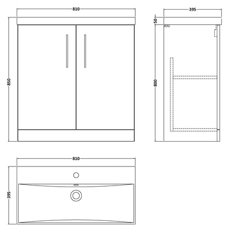 Nuie Arno 800mm Floor Standing 2 Door Vanity Unit & Basin Gloss White ARN105D LD