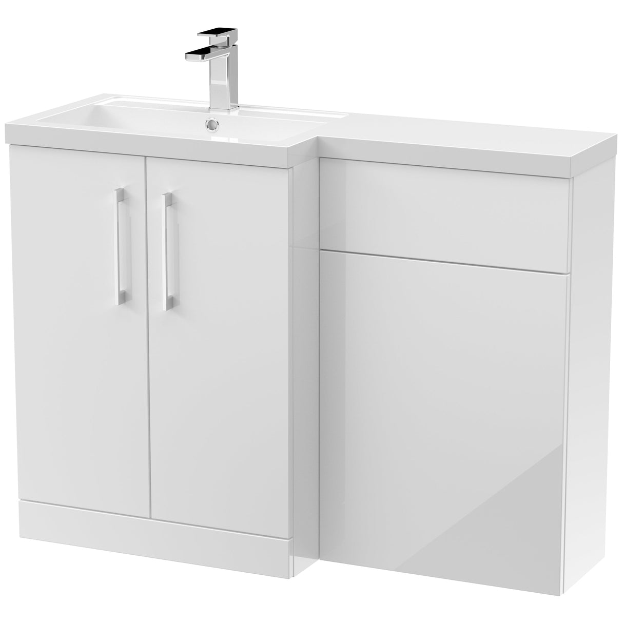 Nuie Arno Toilet & Basin Suite W1100mm - 2 Door Vanity Unit & Polymarble Basin Gloss White ARN111L