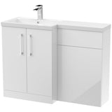 Nuie Arno Toilet & Basin Suite W1100mm - 2 Door Vanity Unit & Polymarble Basin Gloss White ARN111L