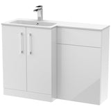 Nuie Arno Toilet & Basin Suite W1100mm - 2 Door Vanity Unit & White Stone Basin Gloss White ARN112L