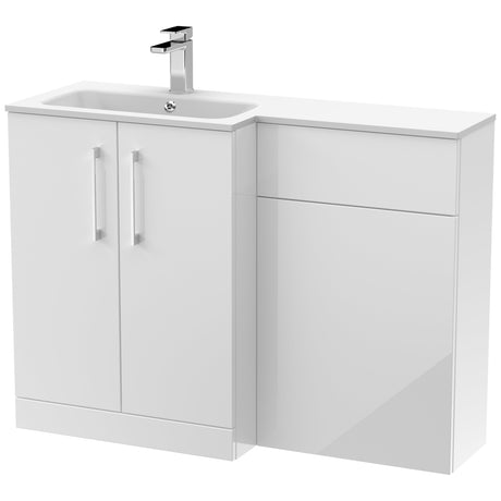 Nuie Arno Toilet & Basin Suite W1100mm - 2 Door Vanity Unit & White Stone Basin Gloss White ARN112L