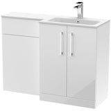 Nuie Arno Toilet & Basin Suite W1100mm - 2 Door Vanity Unit & White Stone Basin Gloss White ARN112R