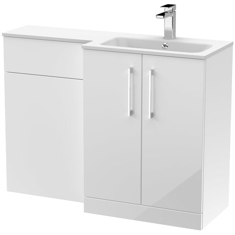 Nuie Arno Toilet & Basin Suite W1100mm - 2 Door Vanity Unit & White Stone Basin Gloss White ARN112R