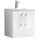 Nuie Arno 500mm Wall Hung 2 Door Vanity Unit & Basin Gloss White ARN121G