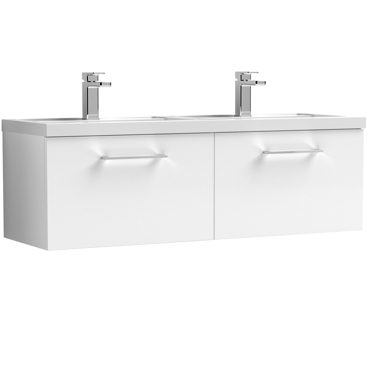 Nuie Arno 1200mm Wall Hung 2 Drawer Vanity Unit & Double Basin Gloss White ARN122C