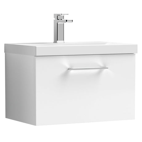Nuie Arno 600mm Wall Hung 1 Drawer Vanity Unit & Basin Gloss White ARN122D