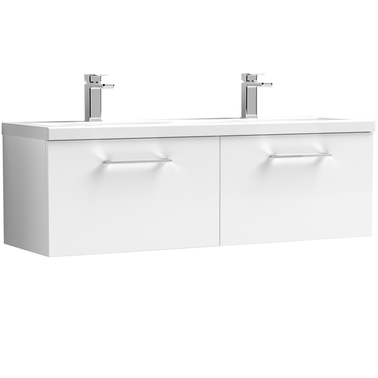 Nuie Arno 1200mm Wall Hung 2 Drawer Vanity Unit & Double Basin Gloss White ARN122F