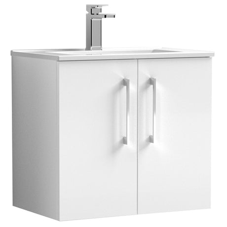 Nuie Arno 600mm Wall Hung 2 Door Vanity Unit & Basin Gloss White ARN123B