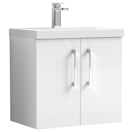 Nuie Arno 600mm Wall Hung 2 Door Vanity Unit & Basin Gloss White ARN123D