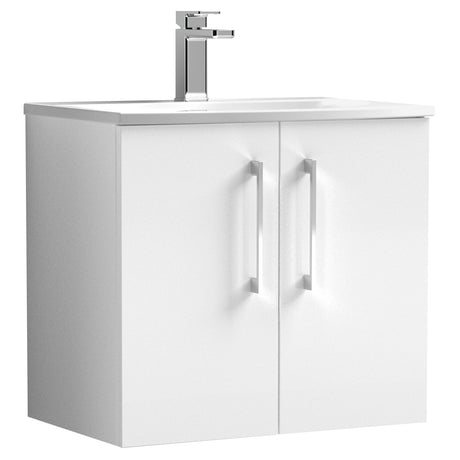 Nuie Arno 600mm Wall Hung 2 Door Vanity Unit & Basin Gloss White ARN123G