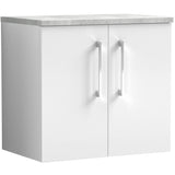Nuie Arno 600mm Wall Hung 2 Door Countertop Vanity Unit Gloss White ARN123LBG