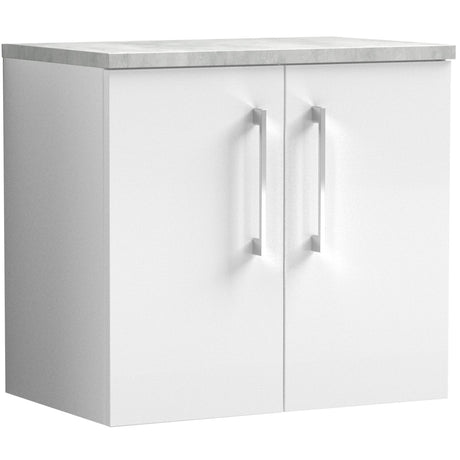 Nuie Arno 600mm Wall Hung 2 Door Countertop Vanity Unit Gloss White ARN123LBG