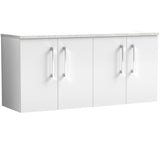 Nuie Arno 1200mm Wall Hung 4 Door Countertop Vanity Unit Gloss White ARN123LSW2