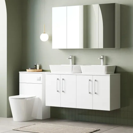 Nuie Arno 1200mm Wall Hung 4 Door Countertop Vanity Unit Gloss White ARN123W2 LS
