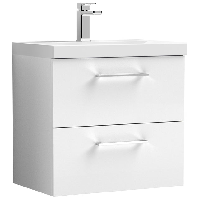 Nuie Arno 600mm Wall Hung 2 Drawer Vanity Unit & Basin Gloss White ARN124A