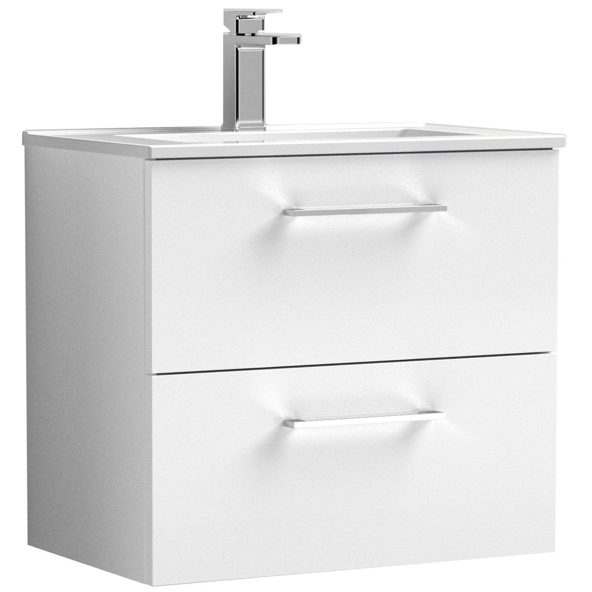 Nuie Arno 600mm Wall Hung 2 Drawer Vanity Unit & Basin Gloss White ARN124B