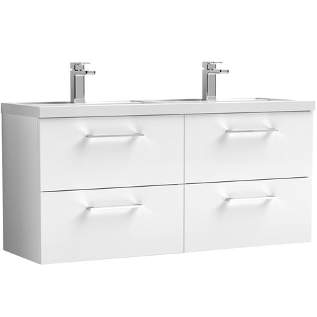 Nuie Arno 1200mm Wall Hung 4 Drawer Vanity Unit & Double Basin Gloss White ARN124C