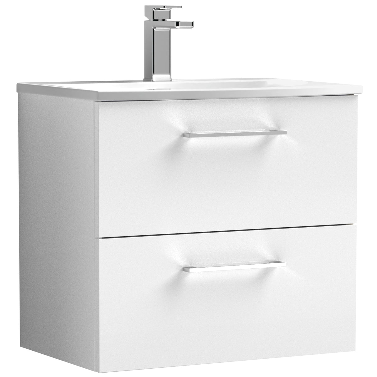 Nuie Arno 600mm Wall Hung 2 Drawer Vanity Unit & Basin Gloss White ARN124G