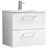 Nuie Arno 600mm Wall Hung 2 Drawer Vanity Unit & Basin Gloss White ARN124G