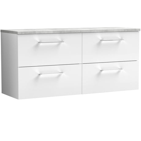 Nuie Arno 1200mm Wall Hung 4 Drawer Countertop Vanity Unit Gloss White ARN124LBG2