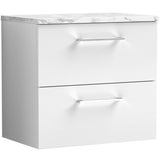 Nuie Arno 600mm Wall Hung 2 Drawer Countertop Vanity Unit Gloss White ARN124LCM