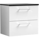 Nuie Arno 600mm Wall Hung 2 Drawer Countertop Vanity Unit Gloss White ARN124LSB